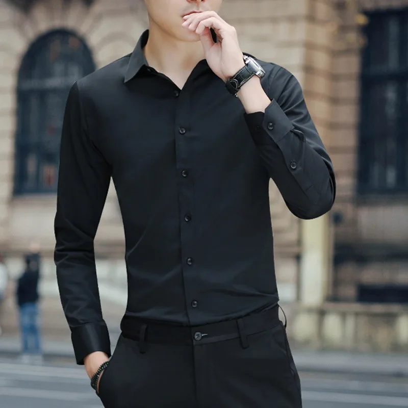 Spring Autumn Long Sleeved Slim Fit No Perm Solid Color Men's Clothing Professional Business Simplicity All-match Chic Shirts