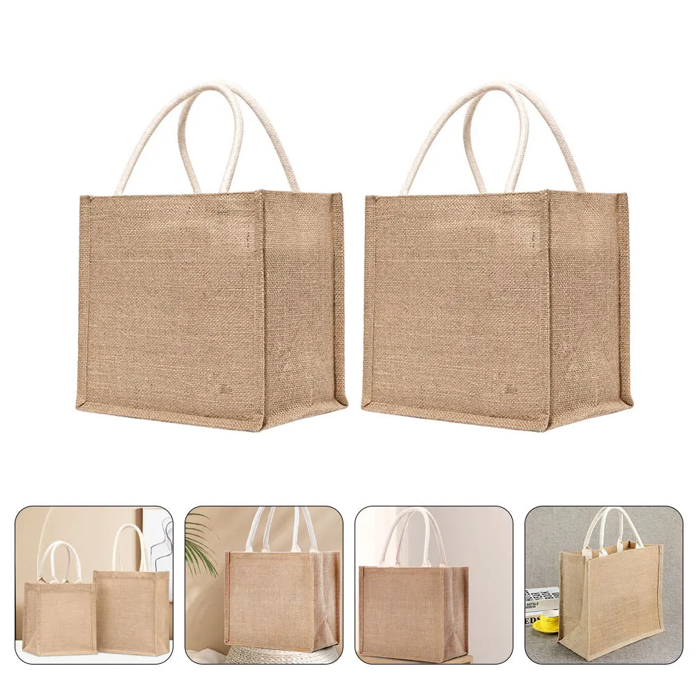 

2pcs Jute Shopping Bag Reusable Vegetable Pouch Sackcloth Tote Storage Pouch Burlap Gift Bag Linen Handbag Multi-Purpose