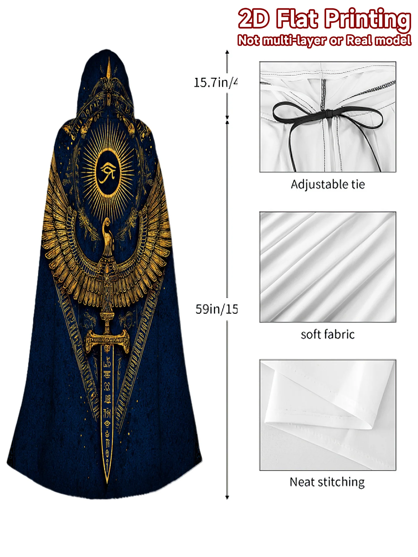 Customization 1pc Ancient Egyptian Winged Symbol Pattern Hooded Cape | Fabric, All-Season Wear, Ideal For Cosplay, Halloween, Ca