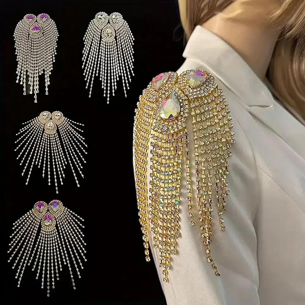 Stylish Shoulder Decoration Fringe Rhinestone Epaulette Shoulder Accessory Sparkling Tassel Epaulet for Costume Party Stage