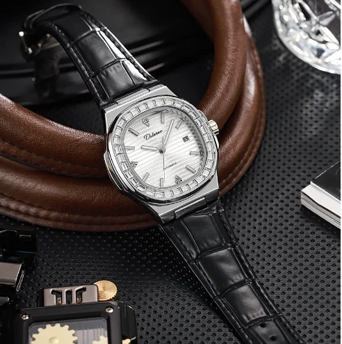 Mechanical Wristwatch Fully Automatic Stainless Steel Strap with Spring Butterfly Buckle Leather Strap Men's Calendar Watch