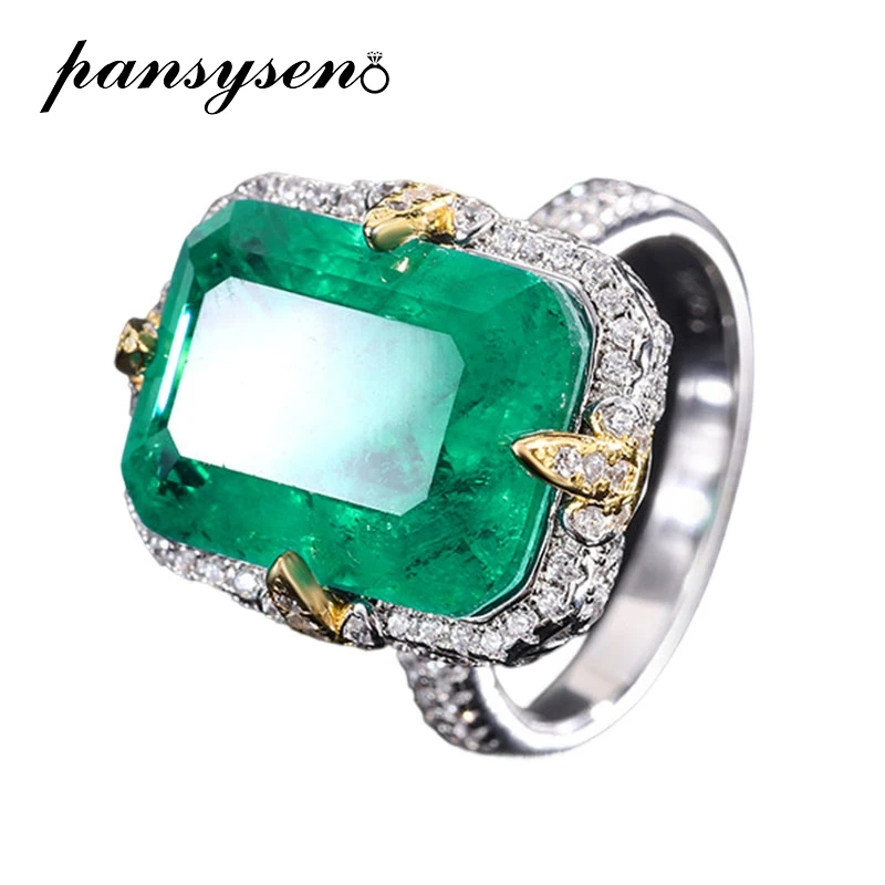 

PANSYSEN Vintage 100% 925 Sterling Silver 12*16MM Emerald Ruby Gemstone Ring for Women Men Anniversary Party Fine Jewelry Gift