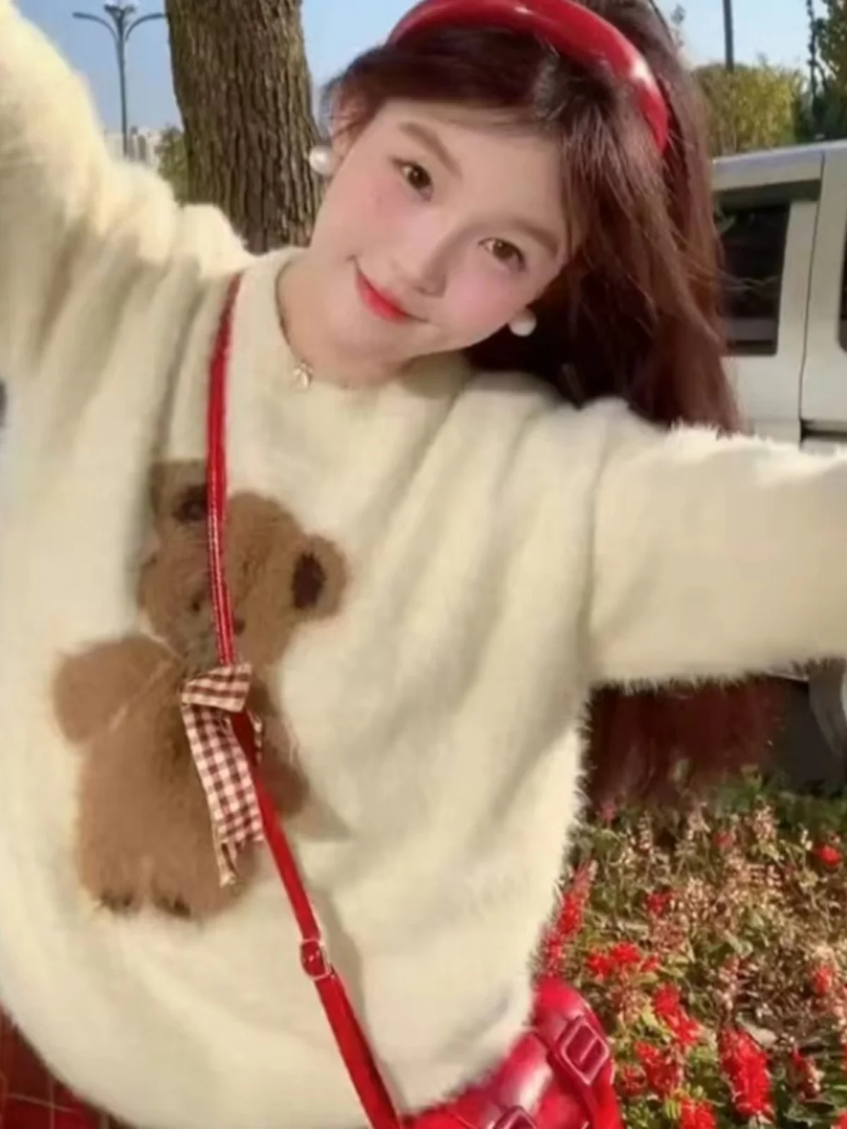 

Bear Fur Soft Women's Knitted Sweater with Knot Spring Autumn Outerwear Winter Long Sve round Ne Loose Fit