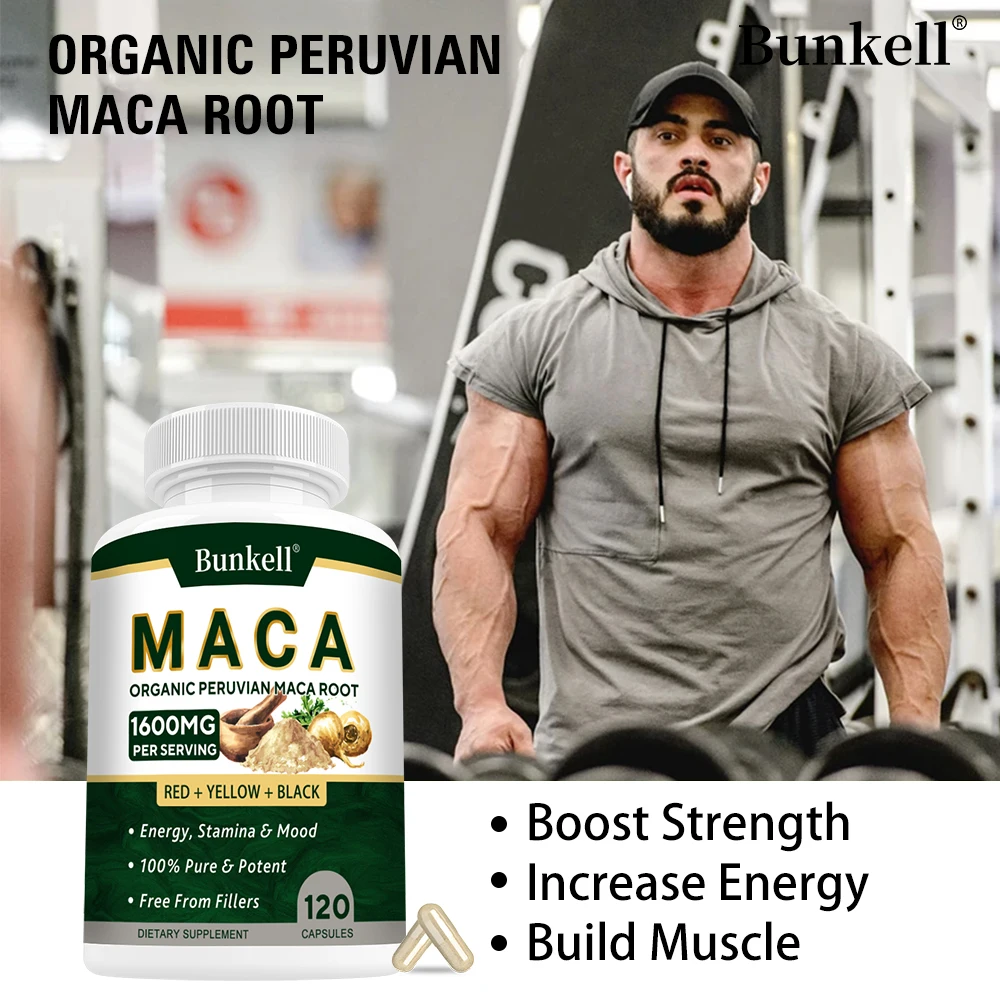 Maca Root Capsules 1600mg, Black Red Yellow Maca Complex, Improve Strength, Support Daily Vitality, Mood & Athletic Wellness