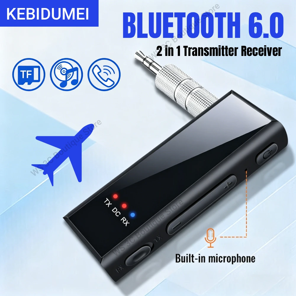Transmissor e Receptor de Áudio Bluetooth 5.4, Adaptador Sem Fio de Música Estéreo AUX 3.5MM com Microfone, Suporte para Reprodução de Cartão TF para Carro, TV, PC