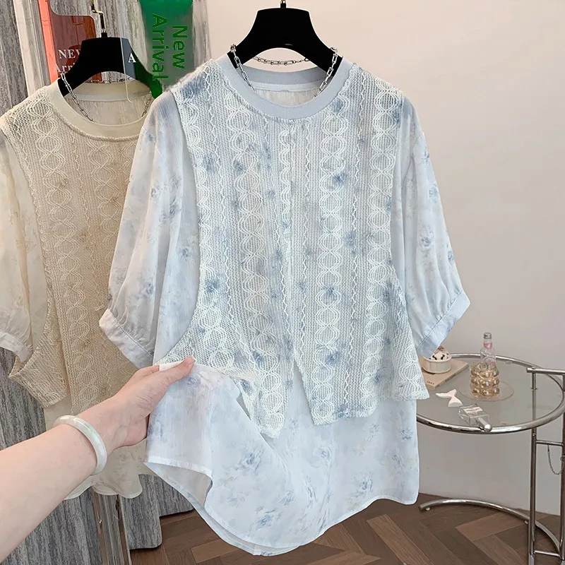 

Summer New plus Size ort Sve T-irt Heavy Embroidery Versatile Big Size Casual Wear round Ne Top for plus Size Women