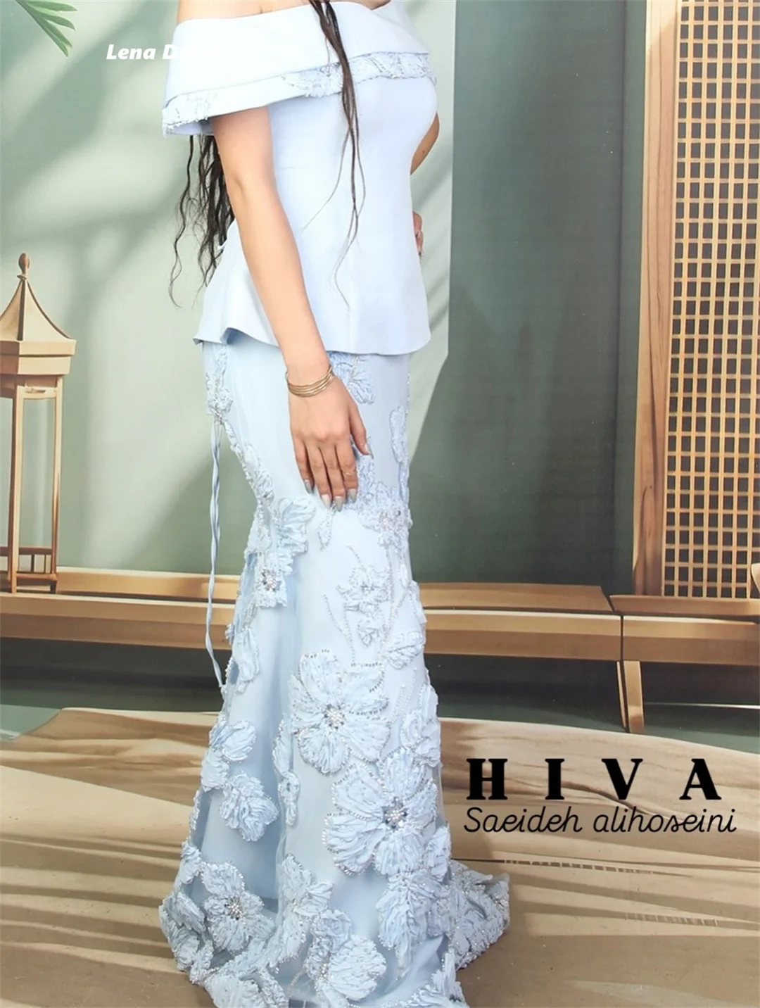 Lena Flower Prom Dresses 2025 Luxury Evening Dress Woman Sky Blue Elegant Dress Luxury Wedding Guest Customized Off the Shoulder