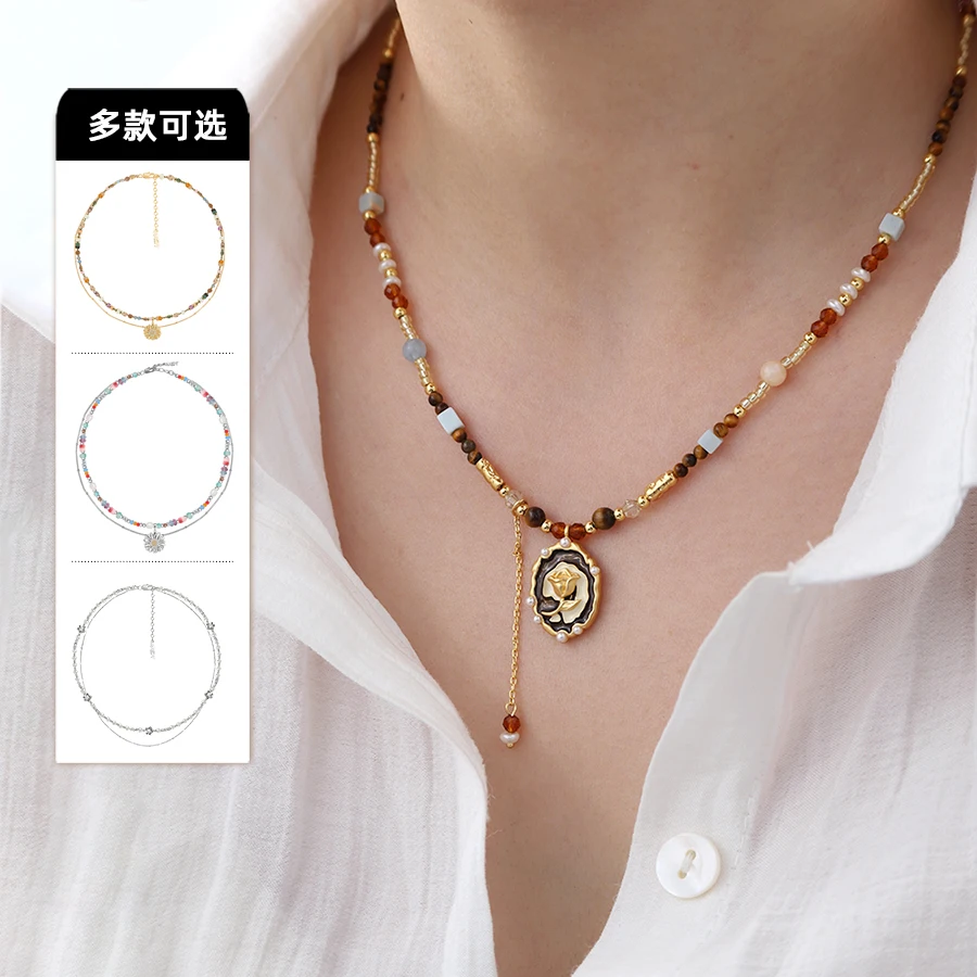 

Ma Xiu Color Beaded Clavicle Chain Daisy Double Necklace