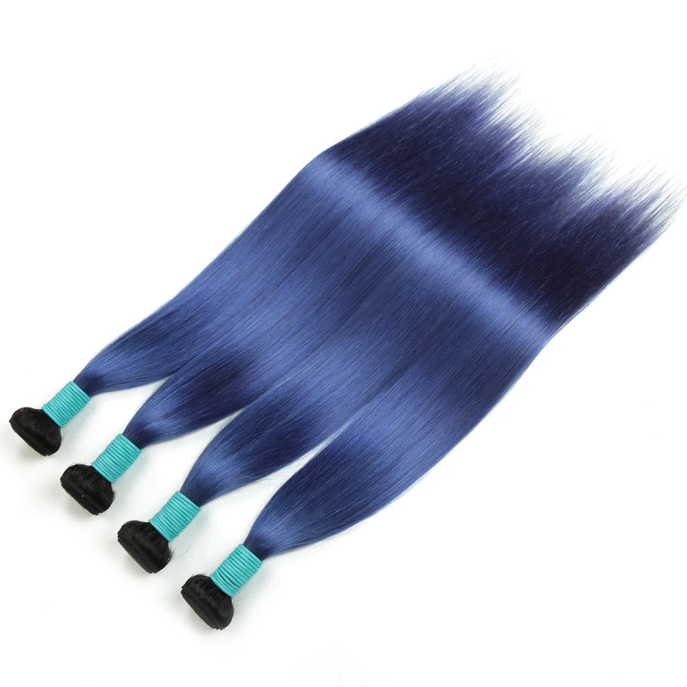 

INS FACING Brazilian Human Hair Bundles for Women Ombre Silky Straight Human Hair Bundle Ombre Blue Remy Weave Hair Extensions