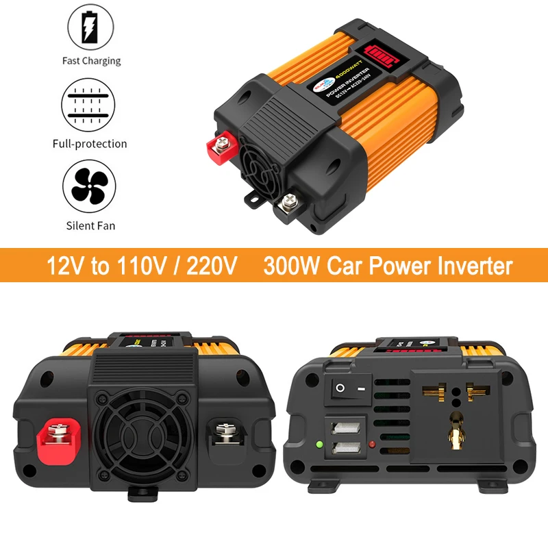 

Universal 300W Car Automotive Power Inverter with LED Display & Dual USB, 12V to 110V 220V Voltage Converter Emergency Response