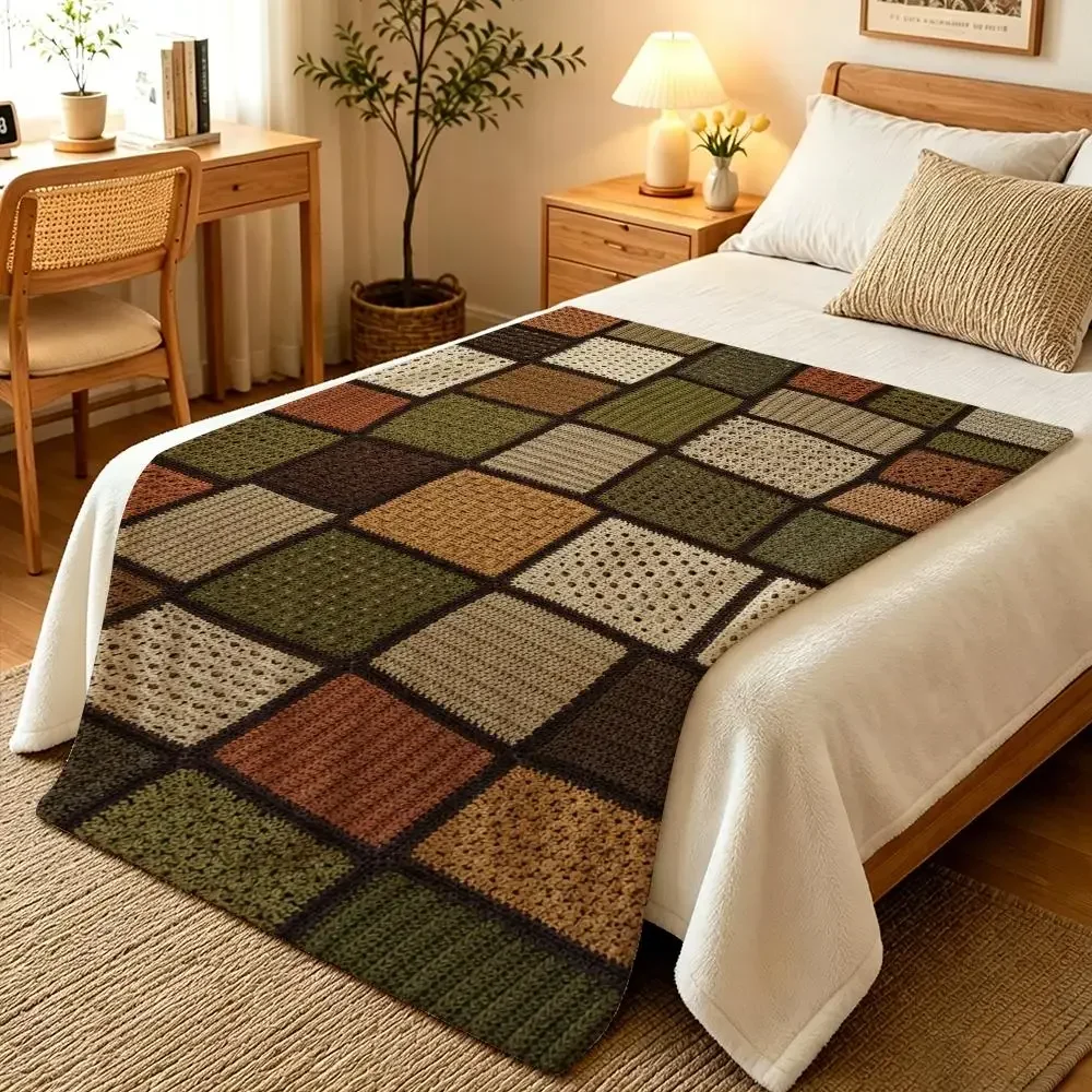 Chunky Knit Geometric Pattern Throw Blanket Cozy Living Room Sofa Bedding Boho Decor