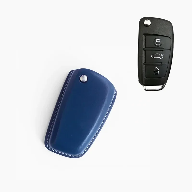 for Audi Q7 A3 Q3 Handmade Vegetable Tanned Leather Minimalist Key Cover Bag Buckle