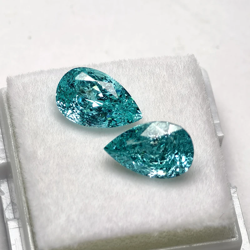 مختبر نمت Paraiba الكمثرى شكل متصدع قطع الجليد التورمالين الأحجار الكريمة DIY بها بنفسك صنع المجوهرات المواد تحديد شهادة AGL