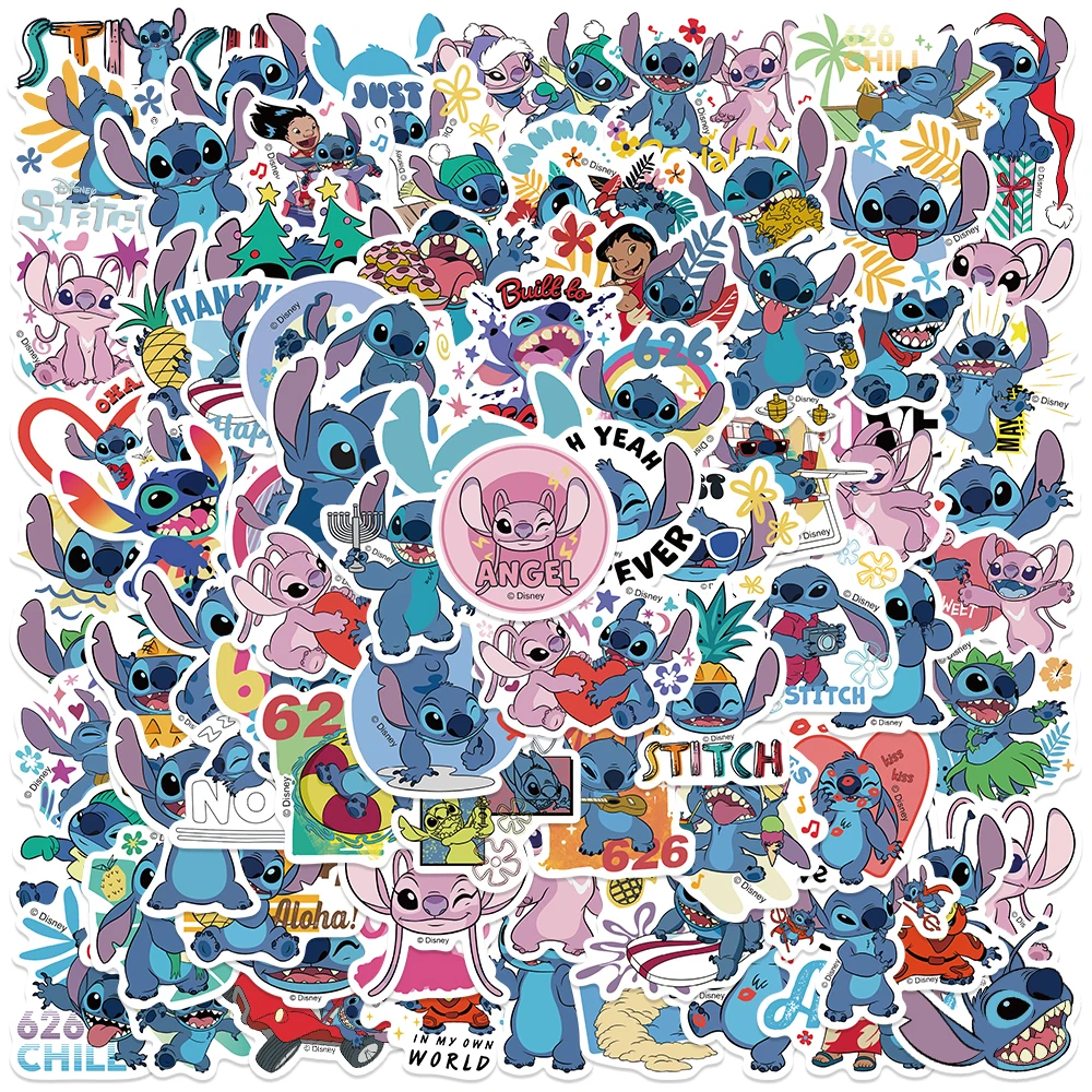 50/100Pcs Disney Cute Cartoon Lilo & Stitch Stickers Laptop Phone Suitcase Guitar Graffiti Waterproof Sticker Decals Kids Toy