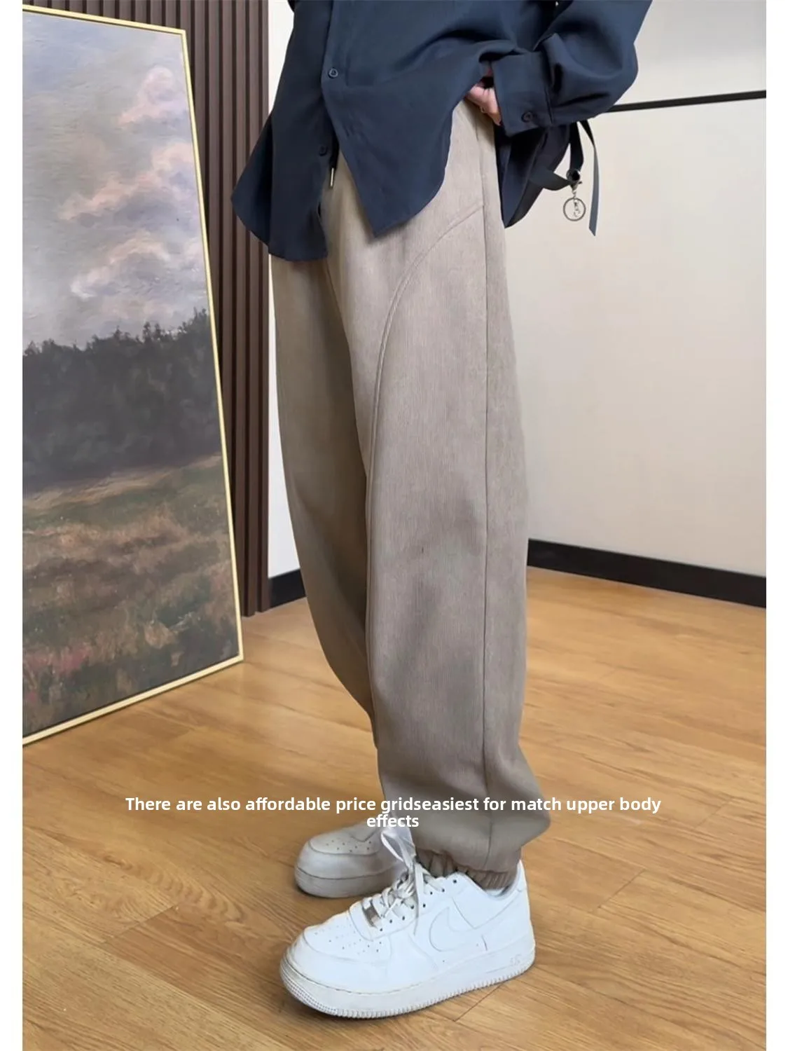 Bla Fce Lined Thiened Winter Sports Pants Men's Casual Trousers Loose Fit Low Waist Long Pants Youth Active Sle
