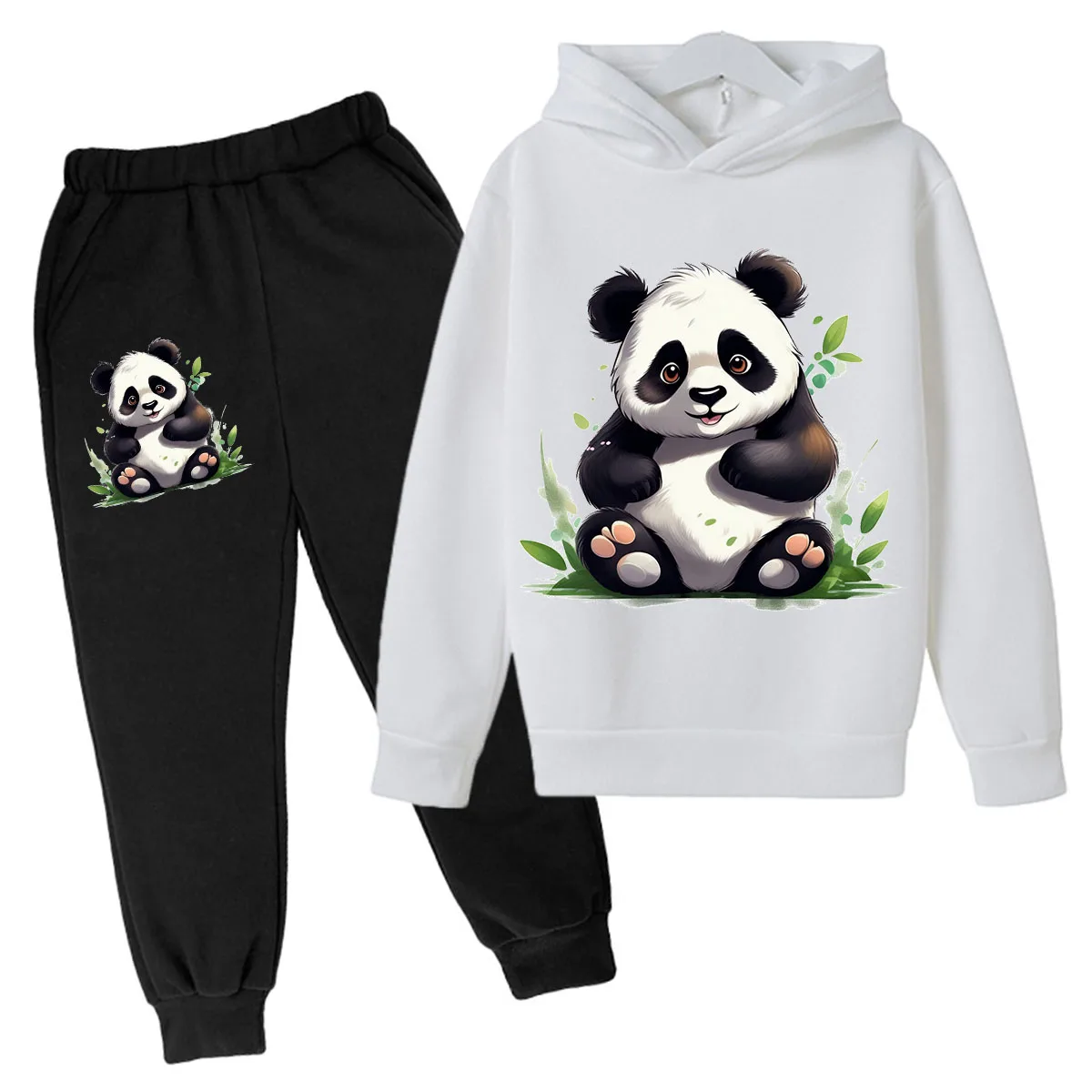 Panda Tuan Yuan Cartoon Painting Boys and Girls Fashion Leisure Sports Sweater Hoodie Set Christmas Gift Spring and Autumn Seaso