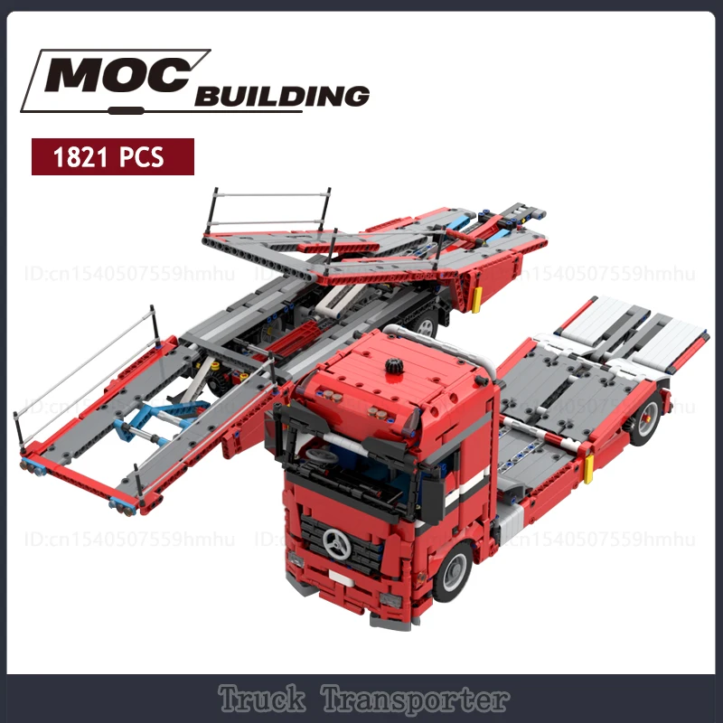 Moc Building Blocks MP3 Truck Trailer Flatbed Container Cars Model Transport Vehicle Technology Bricks Kids DIY Toys Puzzle Gift