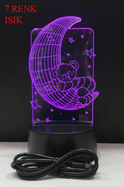 3D Light Night Light the moon and the Sleeping Bear Gift,love,family,friendship,celebration,fun,Joke, Cute ,Ships from Turkey