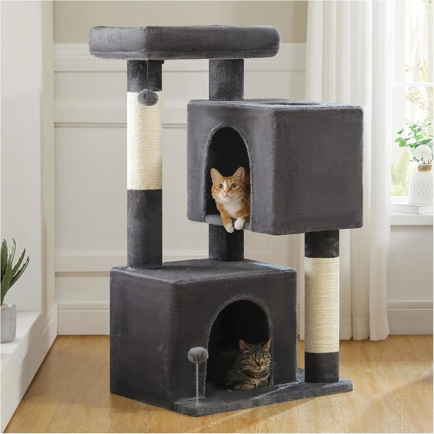 

XL Cat Tower 44" Cat Tree for Large Cats 20 lbs+, 2 Spacious Condos with 3.4" Thickened Scratching Post, Large Top Perch