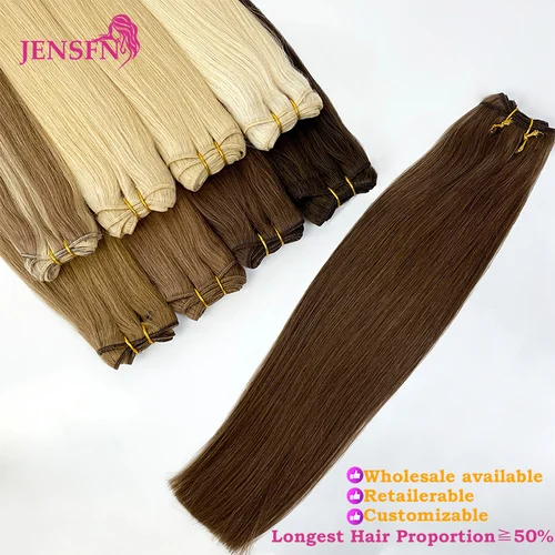 Imagen 2 del producto El cabello humano liso de alta calidad teje paquetes de cabello humano Natural Remy brasileño cosido en extensiones de trama Rubio recto 50g