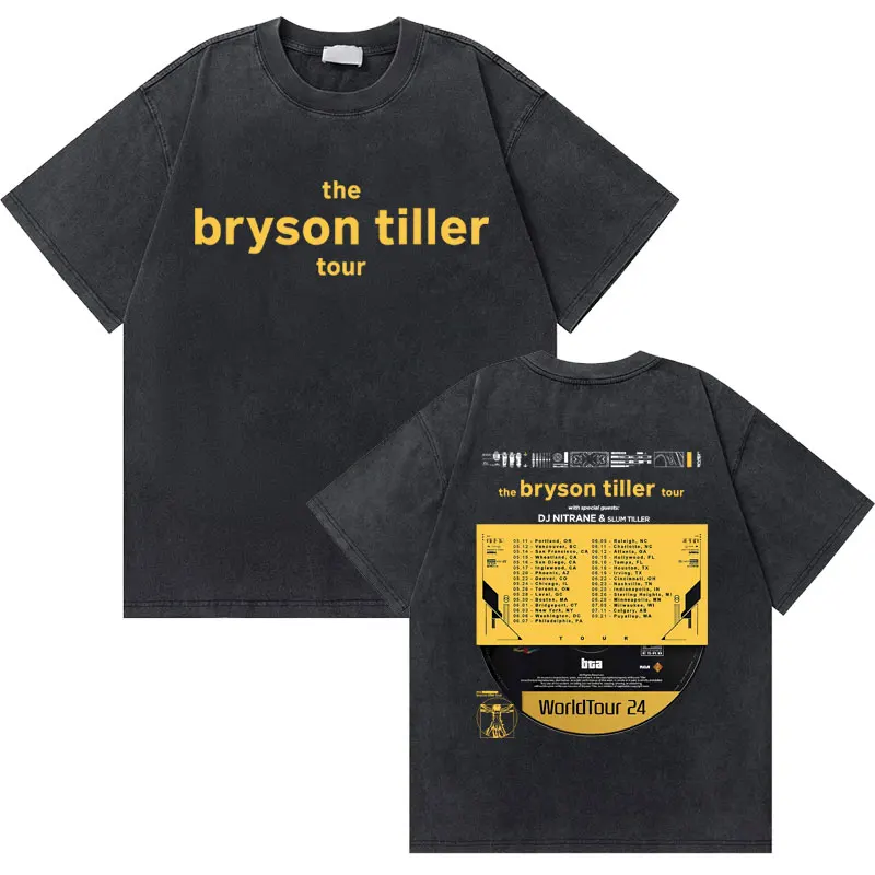 

Washed Vintage Rapper The Bryson Tiller World Tour Graphic T-shirt Men Women Hip Hop Oversized Tshirt Fashion Summer Streetwear