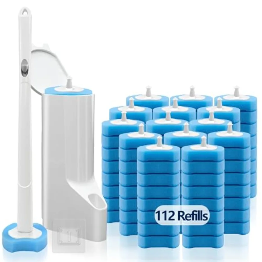 

Disposable Toilet Brush with 112 Refills, Toilet Bowl Wand and Holder, White Toilet Cleaning Brush, Toilet Bowl Wand Kit Wall-m