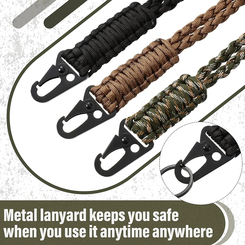 Military Grade Paracord Lanyard Necklace Keychain Wrist Strap Parachute Rope Badge Cellphone Outdoor Survival Men