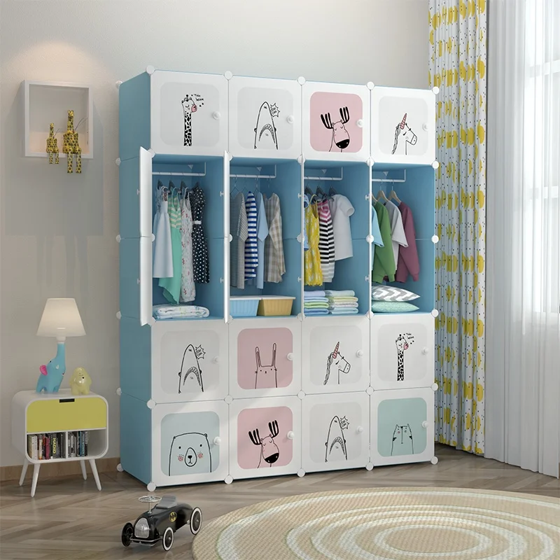 Cartoon animal design children wardrobe foldable kids clothes wardrobe toy storage cube