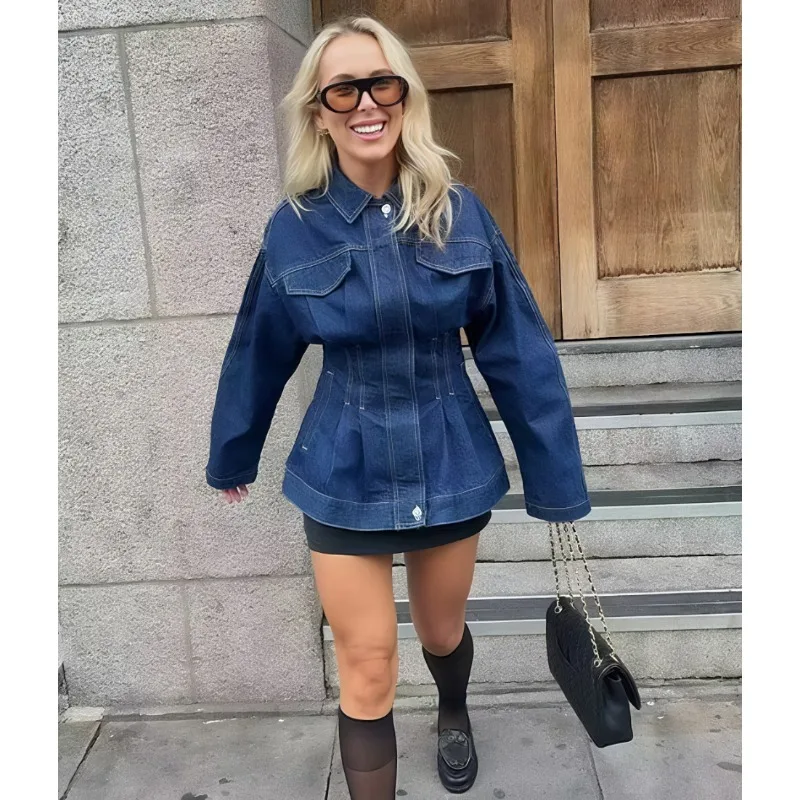 

Women's Denim Jackets Slim New In Bomber Jacket Y2K Vintage Top Long Sleeve Casual Fashion Jean Coats Jackets Outerwears
