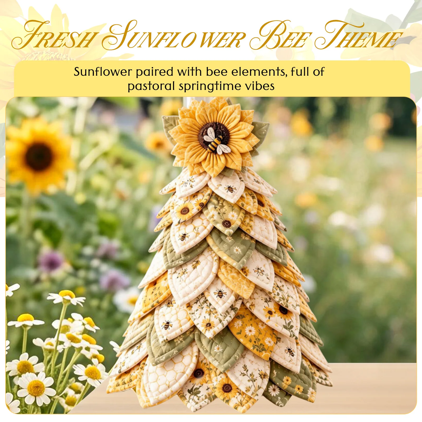 Vintage Style DIY Quilted Sunflower Bee Patchwork Christmas Tree Handcraft Beginner 3D Tabletop Christmas Sewing Kit Santa Claus