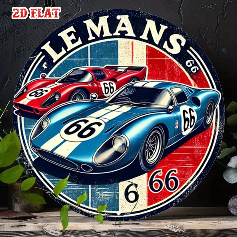 Panneau en aluminium rond vintage Le Mans 7,87x7,87, plat 2D, 1 pièce - Décoration murale en métal p