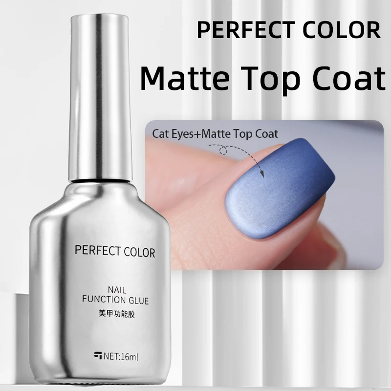 PERFECT COLOR Matte GEL Top Coat สําหรับเจลเล็บ Polish16ml Chrome PROOF Matte Top Coat กํามะหยี่ไม่มีเช็ดแป้ง-Resist Matte