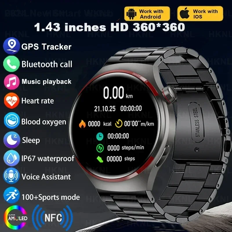 

2024 Smart Watch Men AMOLED 360*360 HD Screen Voice Call GPS NFC Heart rate IP68 Waterproof Smart Watches For Huawei Xiaomi IOS