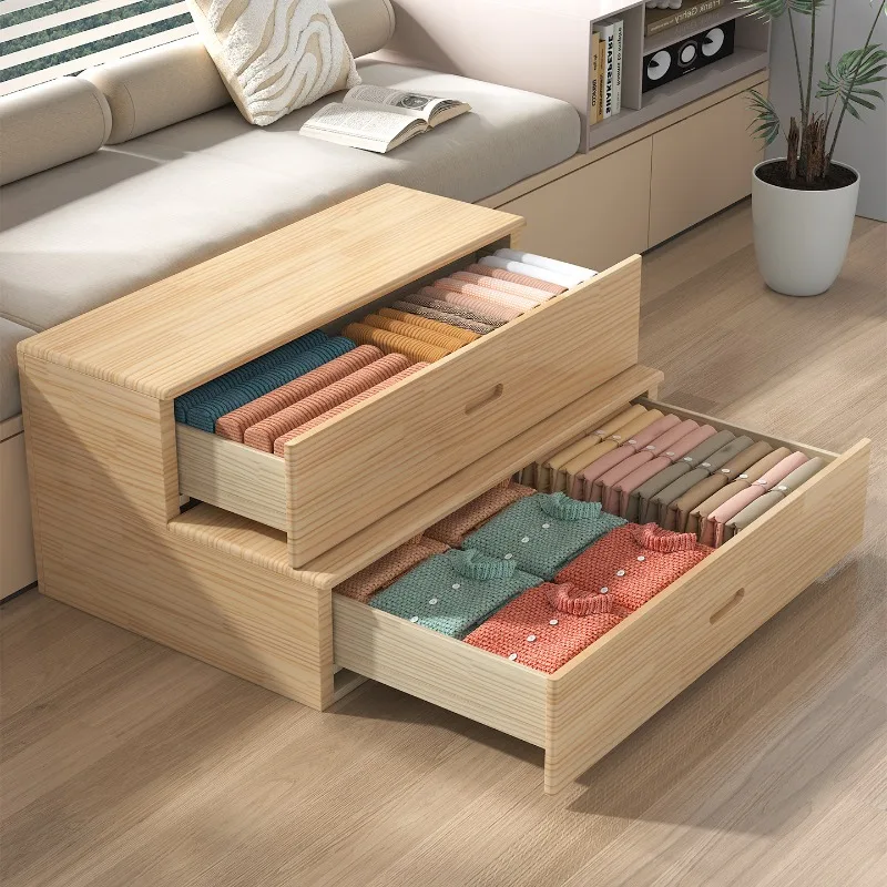 Solid wood step step with drawers storage balcony bedside heightening frame mobile ladder stool dual-purpose double-layer step l