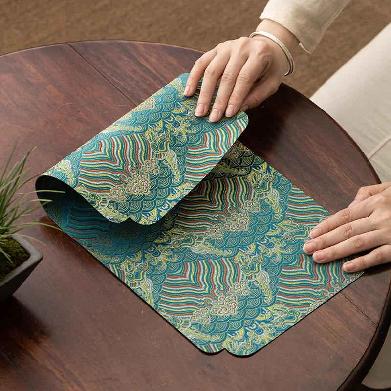 New Chinese Style Double-Sided Brocade Tea Mat Home High-End Tablecloth Retro Desktop Hydrophilic Pad Dry Pour Tea Towel