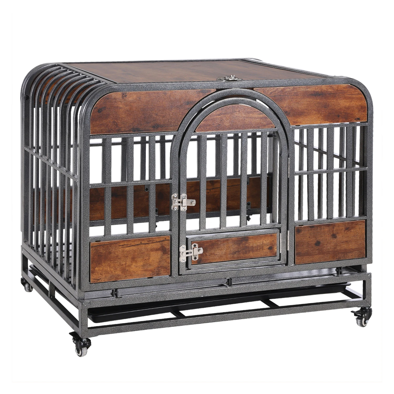 

46in Heavy Duty Dog Crate, Furniture Style Crate - Removable Trays & Wheels - High Anxiety Dogs