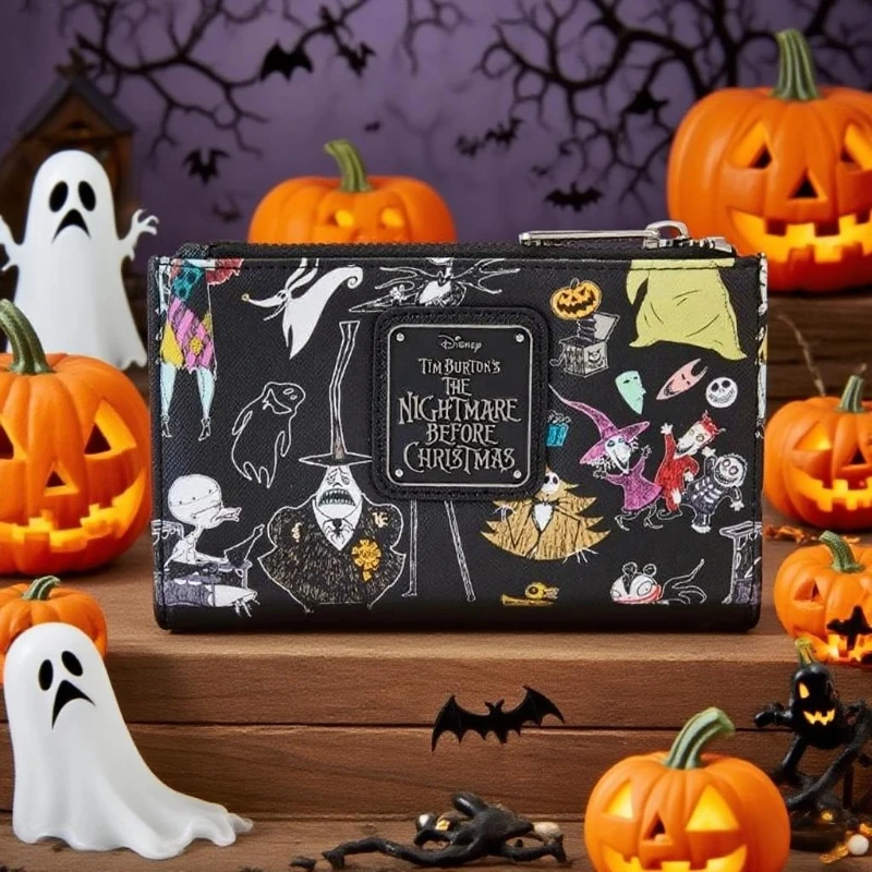 Cartera de pesadilla antes de Navidad de Disney, bonita cartera con Clip para dinero de Halloween, bolsa para tarjetas de identificación de dibujos animados para niños, regalo festivo para niños y niñas