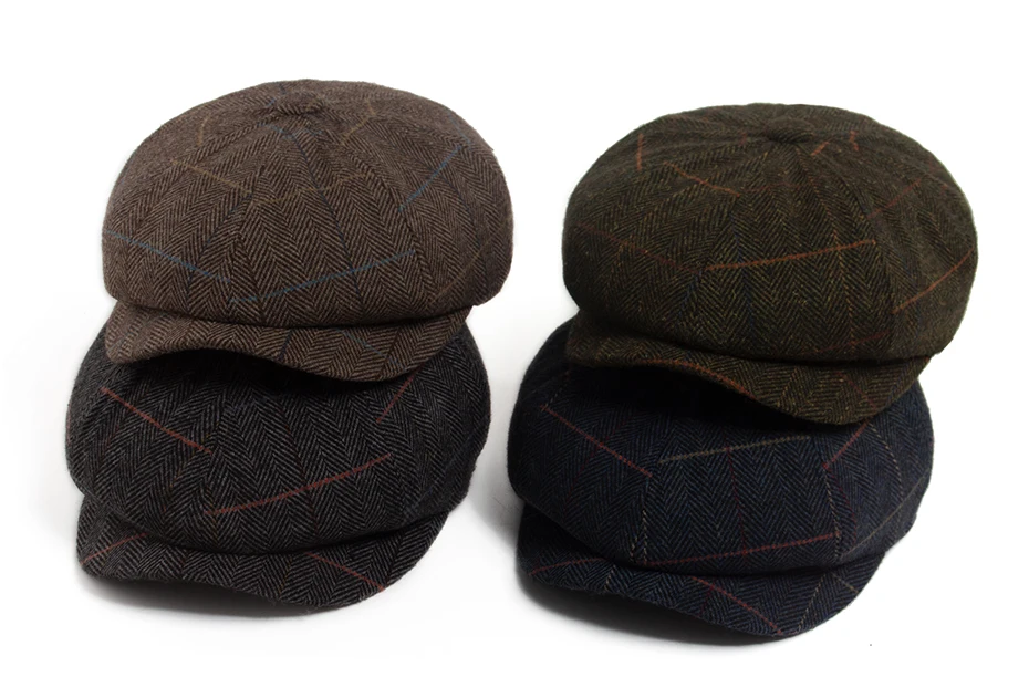 Männer Newsboy Cap Fischgrätenmuster Wolle Warme Baskenmütze Frauen Mode Vintage Hut Für Frühling, Herbst & Winter Weibliche Retro Caps für 55-60 cm – Detail 1