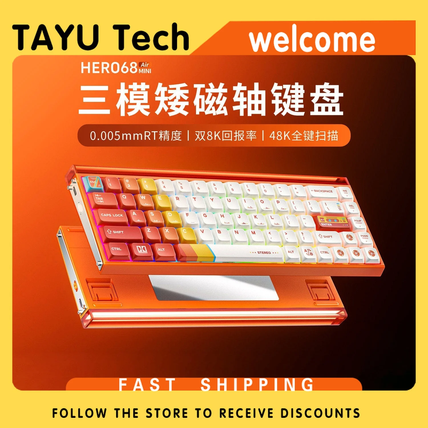 AULA hero 68mini air Magnetic Switch Mechanical Keyboard 8K Wireless Gaming Keypad Tri Mode RGB for FPS Valorant Gamer