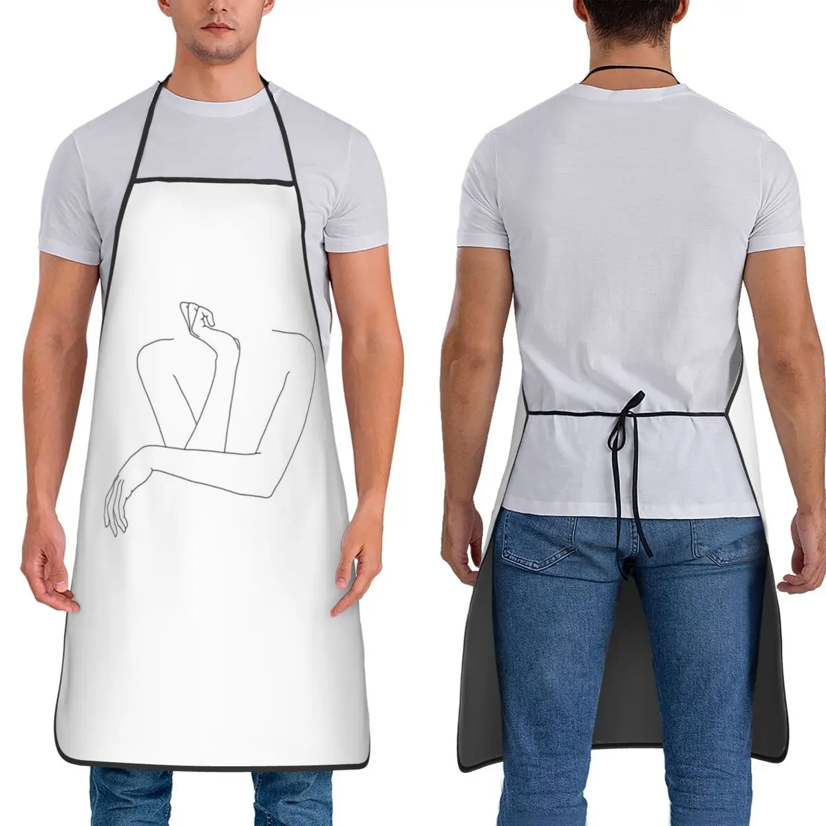 Folded Arms Line Drawing - Anna Aprons Chef Baking Tablier Sleeveless Bib Kitchen Cleaning Pinafore for Women Men Painting
