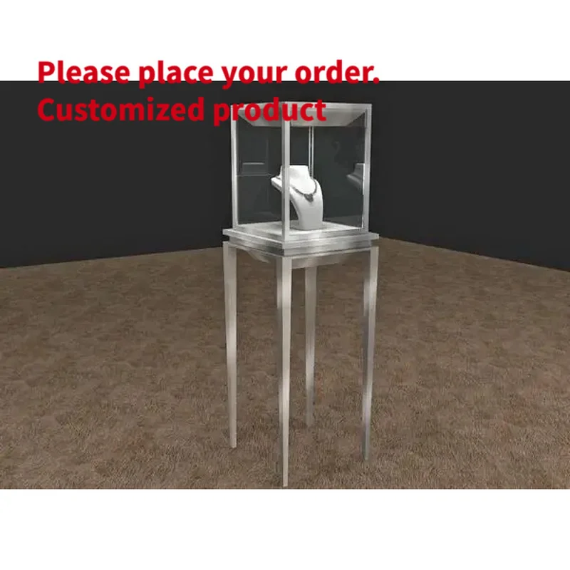 custom.Luxury Silver Stainless Steel Jewelry Pedestal Display High-End Glass Showcase Necklace