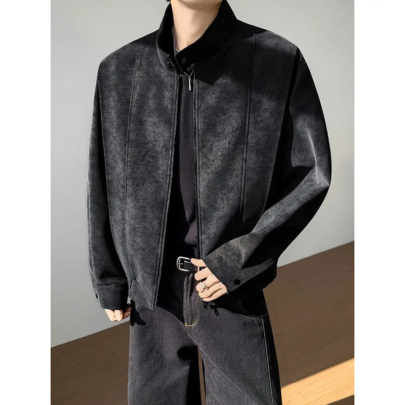 

Black/Gray Jackets For Man Korean Fashion Red Lining Fabric Long Sleeve Men's Casual Jacket Slim Fit Stand Collar Coats Male 3XL
