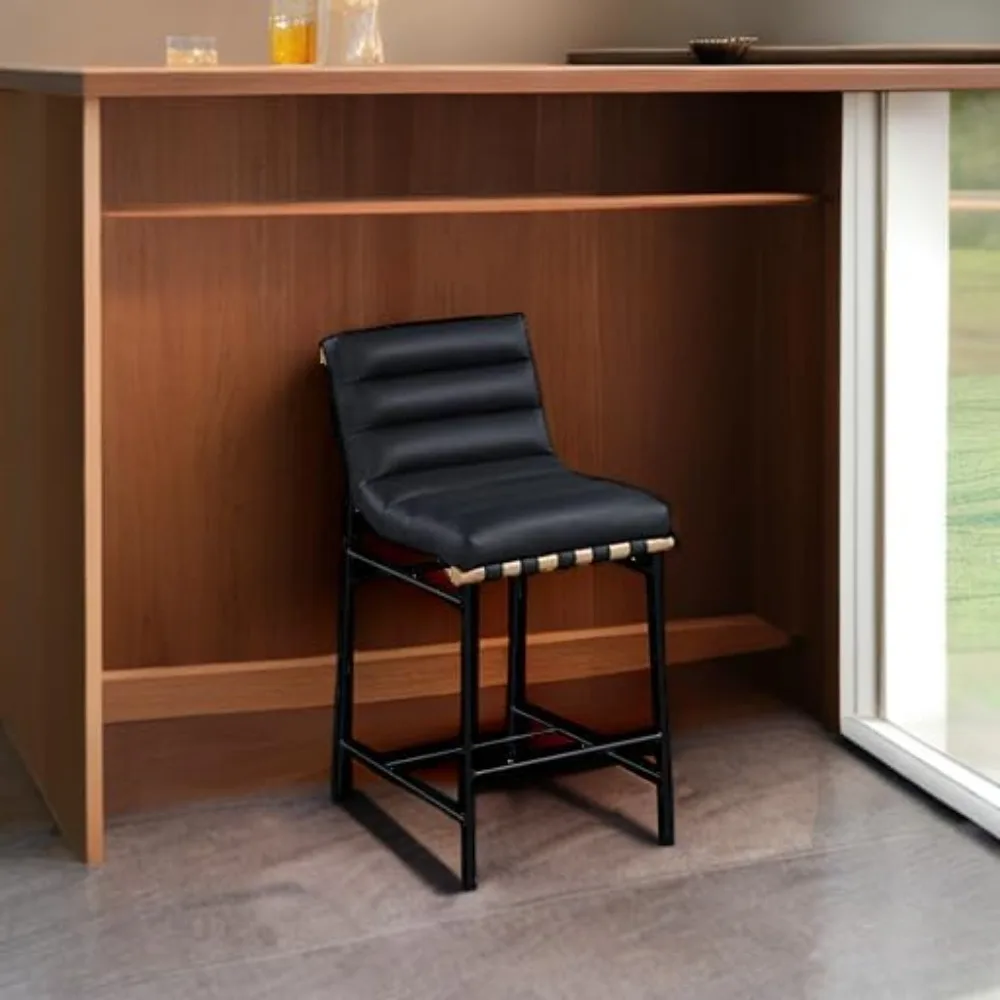 شعبية - مقعد منجد من الجلد النباتي المعاصر، أسود، 18 بوصة عرض × 24 بوصة عمق × 37.5 بوصة ارتفاع، إطار معدني أسود غير لامع، تخفيضات كبيرة. #6