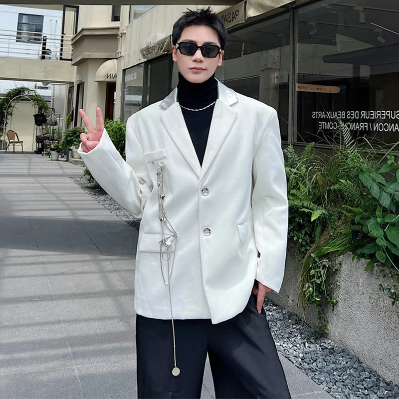 LUZHEN Niche Design Metal Chain Patchwork Decorate Men Elegant Casual Suit Jacket Original Casual Social Blazer Coat LZ6194