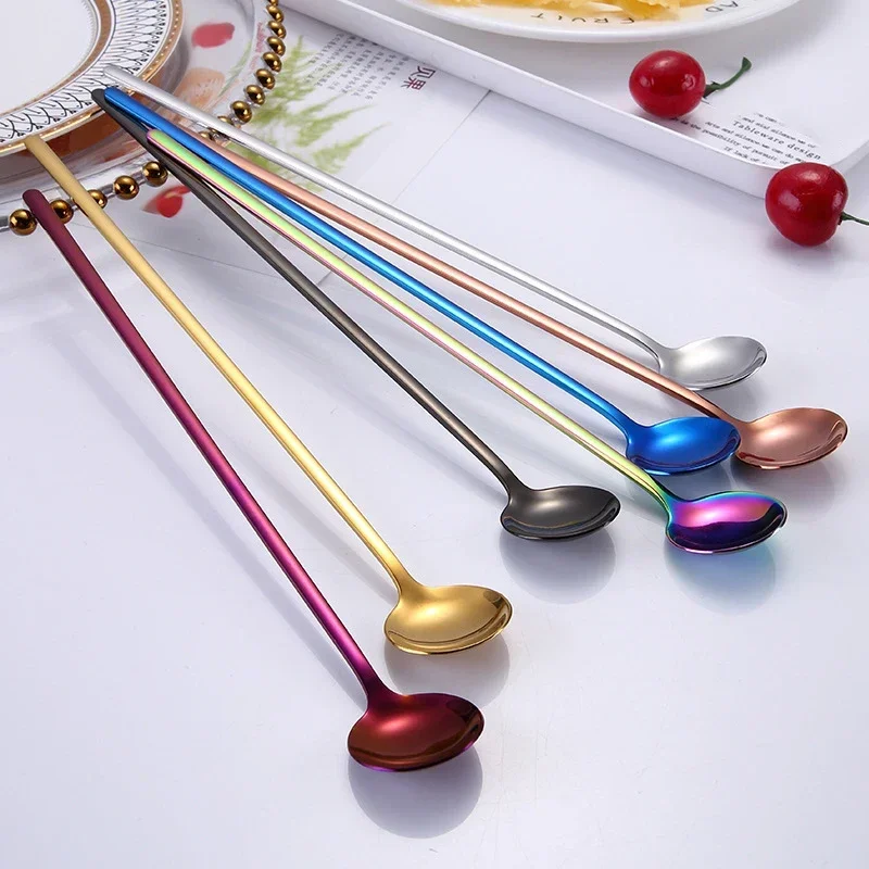 Coffee Tea Stir Spoon Long Handle Ice Cream Dessert Spoons Eco-Friendly Stainless Steel Tableware Kitchen Supplies