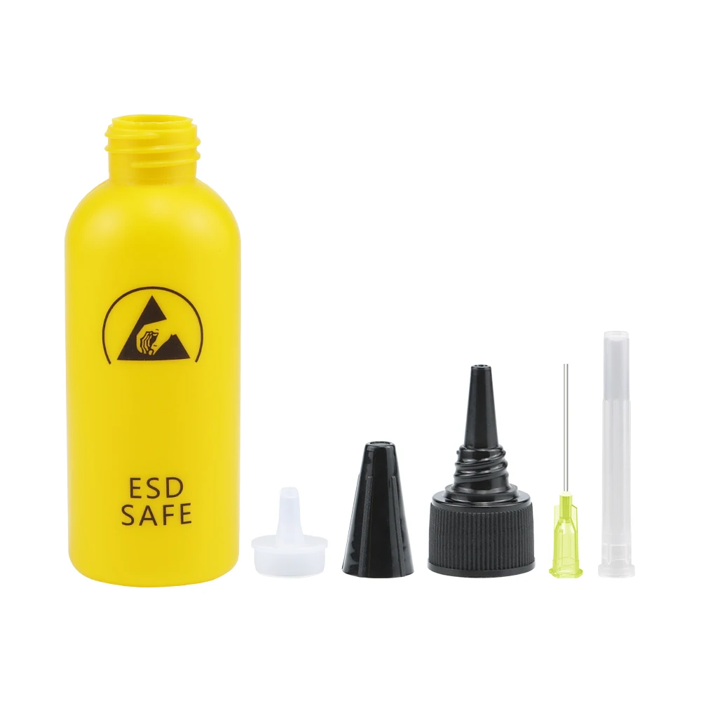 60 ml Kunststoff-Flüssigkeitsalkoholflasche, Kolophonium-Lösungsmittel, antistatische Klebeflasche mit Dosiernadel für Kleber, DIY-Reparaturwerkzeug – Detail 7