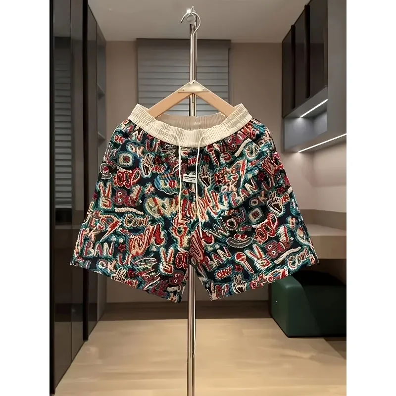 

Мужские летние новые повседневные шорты-брюки с жаккардовым узором и граффити, для активного отдыха, свиданий, пляжа, tvv