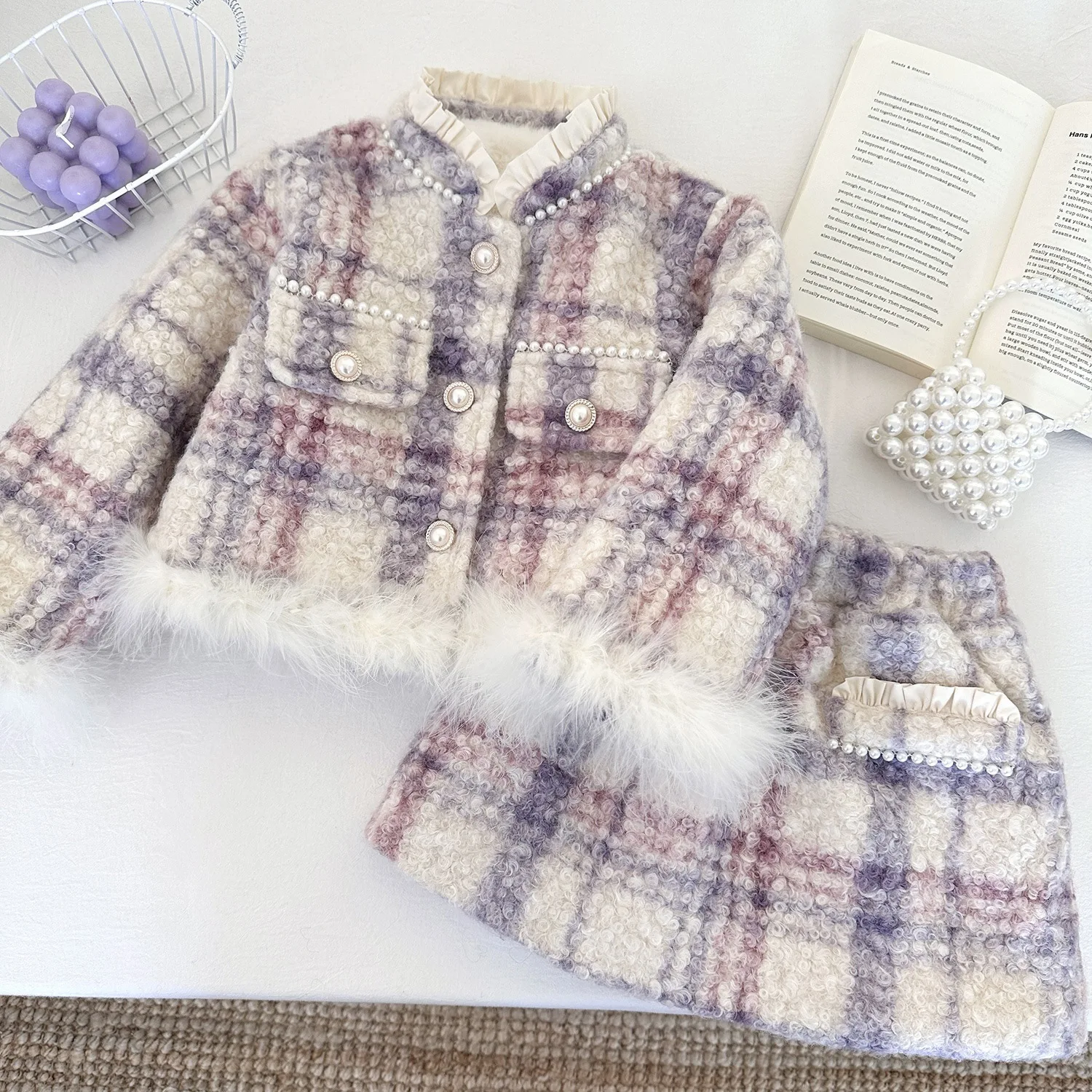 

Girls Clothing Sets Winter Children Girl Thicken Warm Fur Coat and Skirt 2pcs Clothes Suit Kids Baby Girl Princess Sweet Clothes