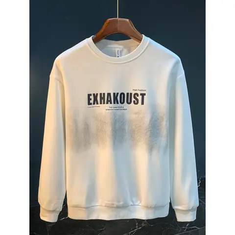 High-End-Hoodie für Herren im Frühling und Herbst, schweres, lockeres Passform, Übergröße, trendiges bedrucktes Langarmshirt mit Rundhalsausschnitt