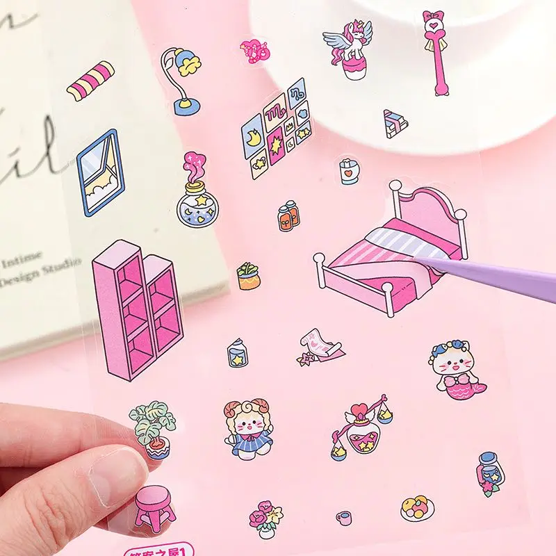 مجموعة 10 في 1 لمشهد مصغر، مادة كابينة مجسمة ثلاثية الأبعاد، ملصقات يدوية لطيفة لتخفيف الضغط